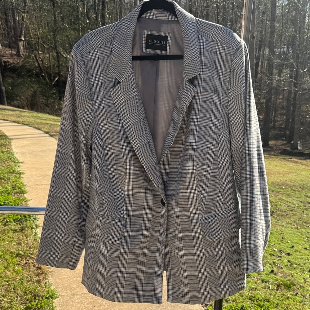 Eloquii Gray Plaid Blazer/Pants Suit Set